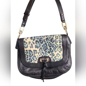 Perlina Black and Leopard Print Leather Women's Crossbody Bag